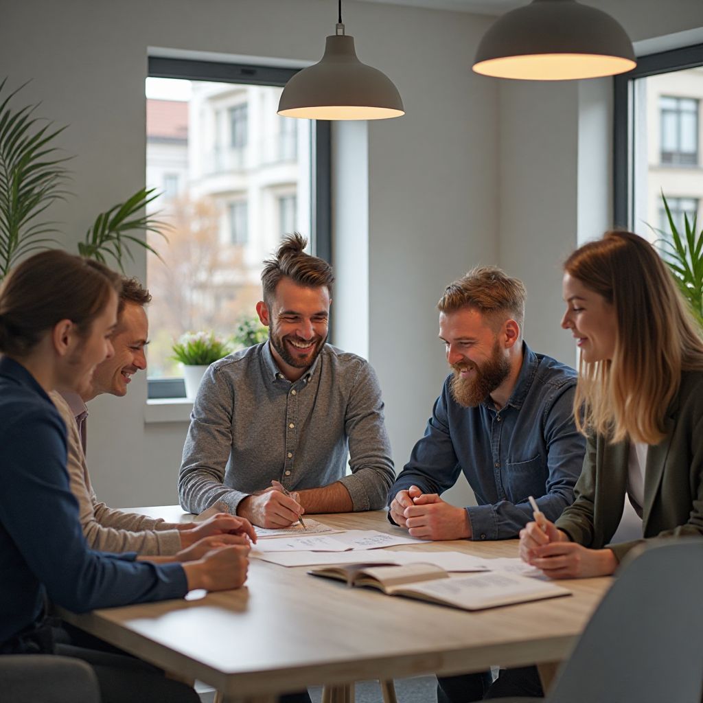 Echipa noastră în timpul unei sesiuni de brainstorming